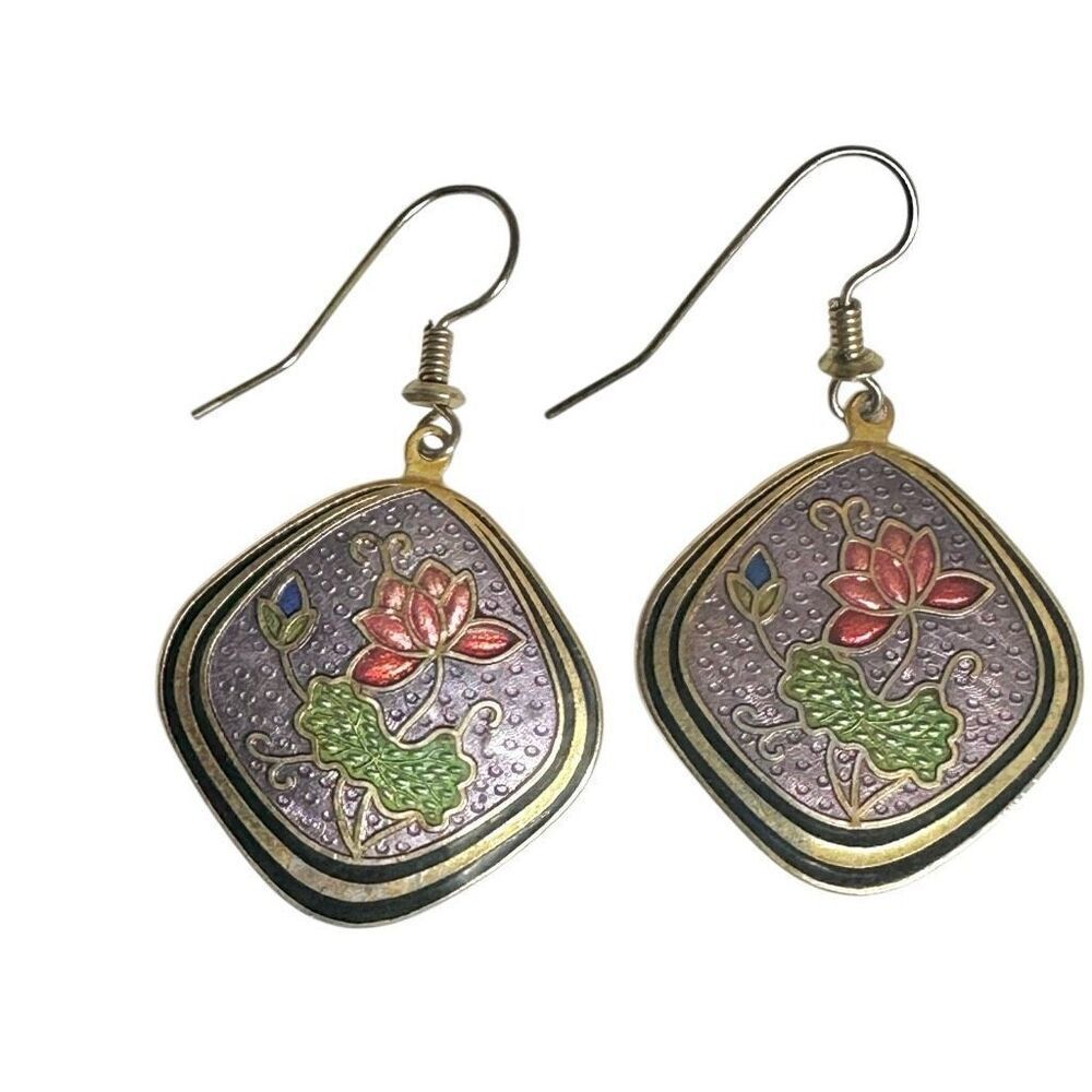 Vintage CloisonnรฉโLotus Earrings